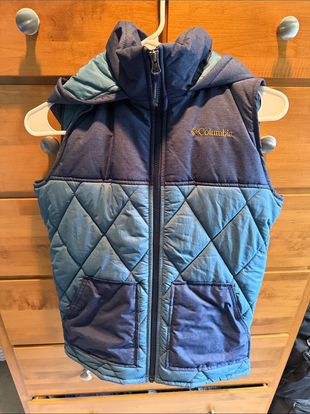 Columbia Kids Blue Quilted Hooded Vest size Large
